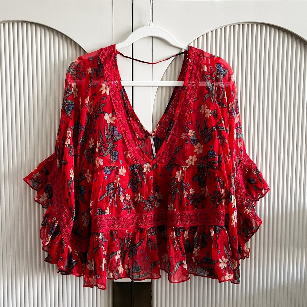 Free People // Sheer Ruffle Floral Blouse